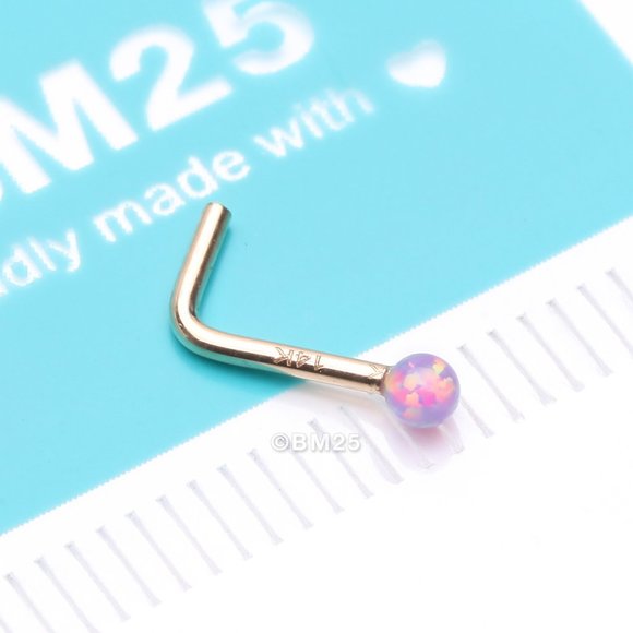 14 Karat Gold Fire Opal Ball L-Shaped Nose Ring - Picture 1 of 5